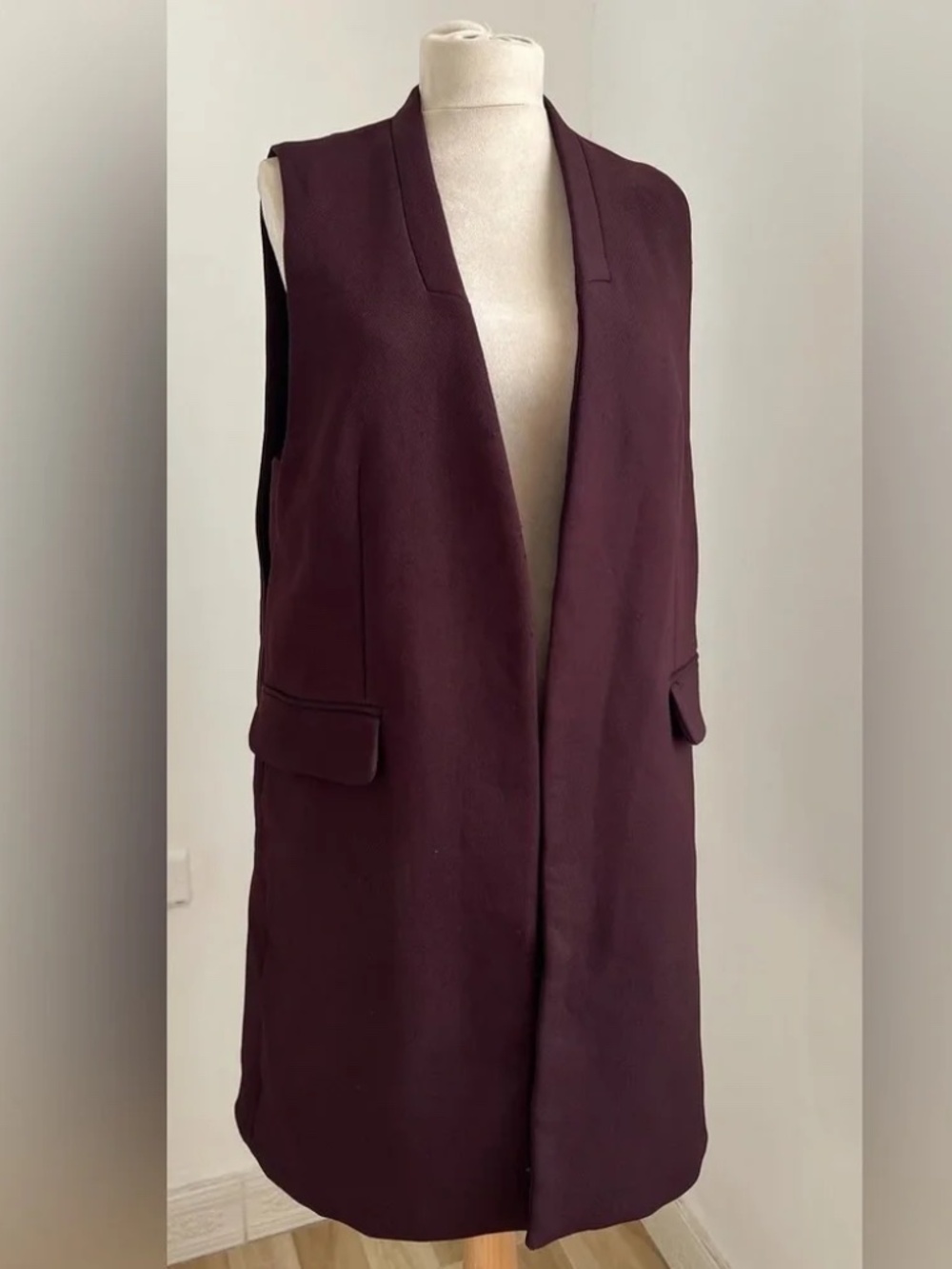Zara Maroon Long Stylish Vest l Maroon/Burgundy l XS